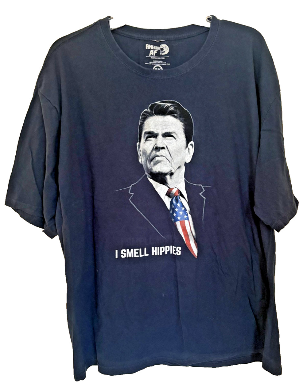 American AF Ronald Reagan I Smell Hippies Blue Men's Patriotic T Shirt 3XL Funny